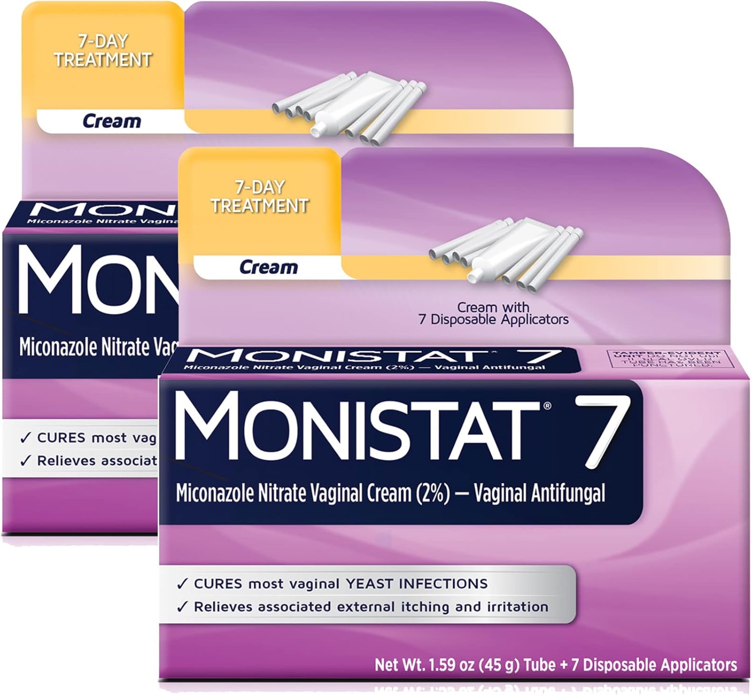 Monistat 7 Day Yeast Infection Treatment for Women, 7 Miconazole Cream Applications with 7 Disposable Applicators, 2 Pack