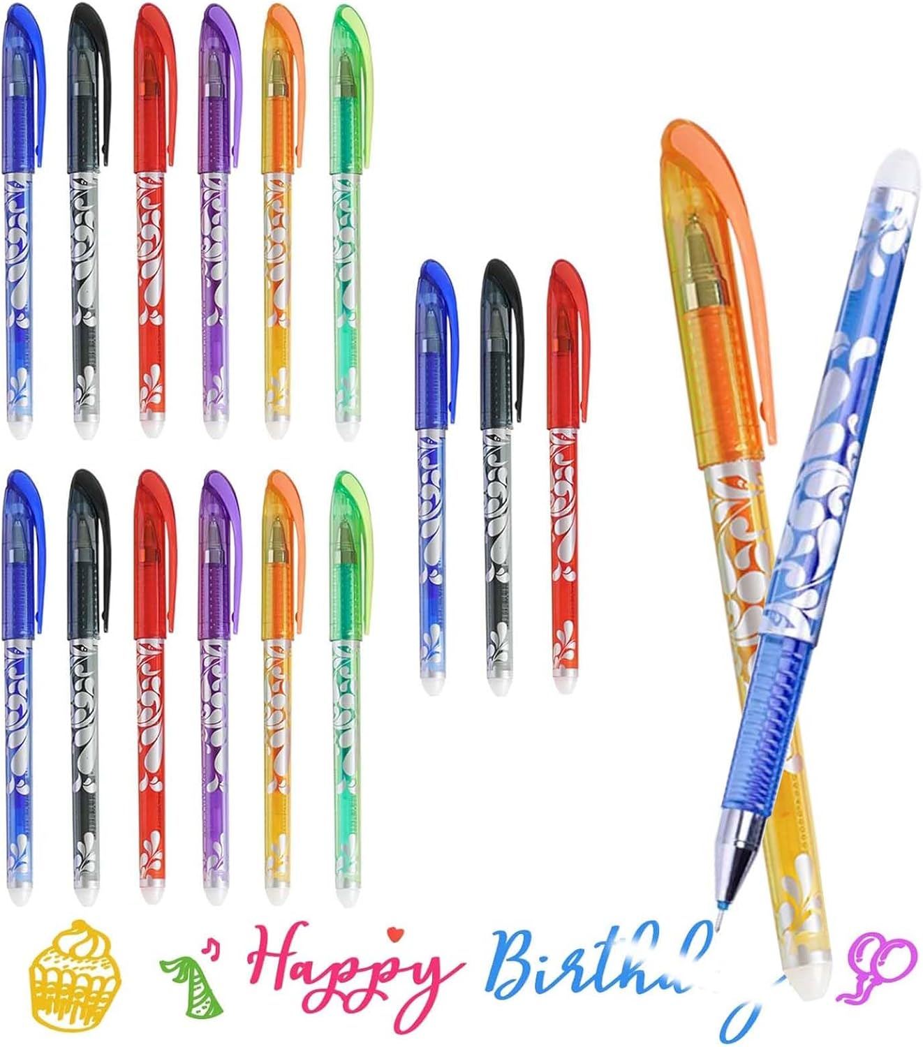 Generic 15PCS Multicolor 0.5mm Erasable Gel Pens with Rubber Ends - Rollerball Pens for Students, Office, Gifts