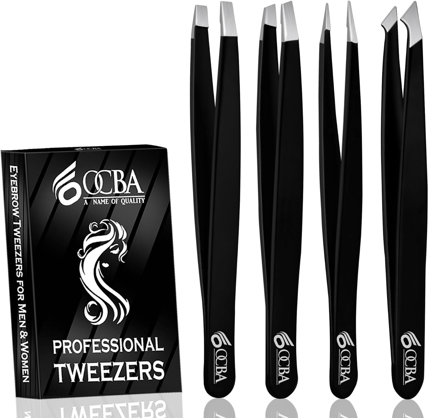 OCBA Tweezers for Facial Hair Women & Men for Precise Grooming of Eyebrows - Professional Stainless Steel Black Color Coated Eyebrow Tweezers for Ingrown Hair on Nose Ear (Black)