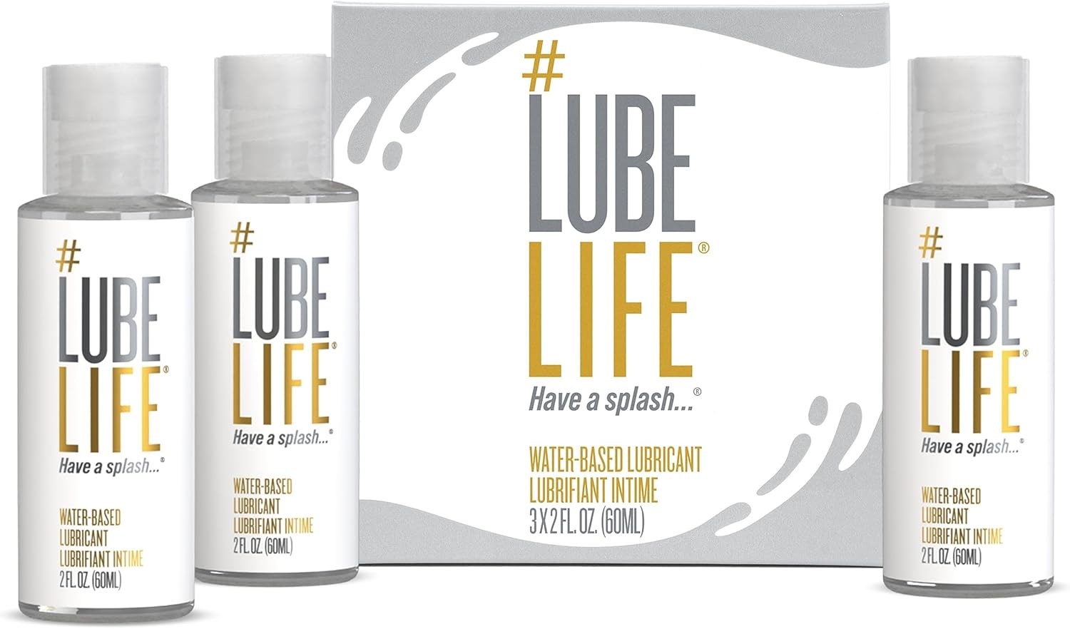 Lube Life Water-Based Personal Lubricant Travel 3 Pack, Water-Based Lube for Men, Women and Couples, Non-Staining, 3 x 2 Fl Oz