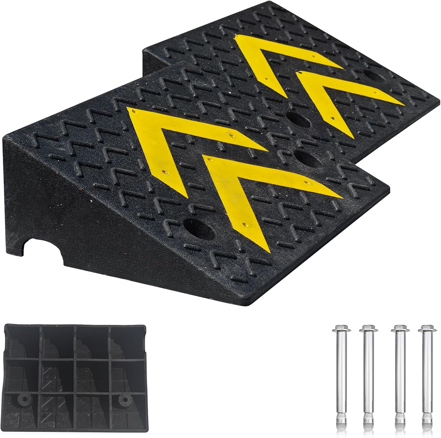 Rubber Curb Ramp, 6"Height 2 Pack, Threshold Ramps for Sidewalks, 17"Lx13"W