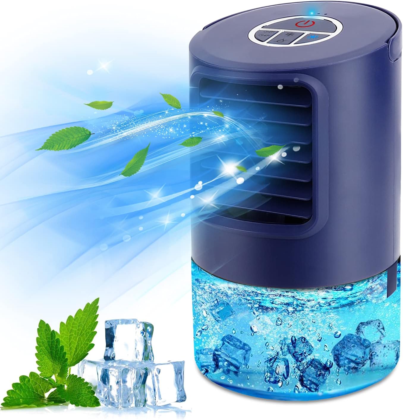 Renfox Portable Air Conditioner, Air Cooler, 5-in-1 Water Cooler with High Cooling Water Tank, 3 Fan Speeds and 7 Colors LED Lights, Personal Air Conditioning Unit for Room and Office