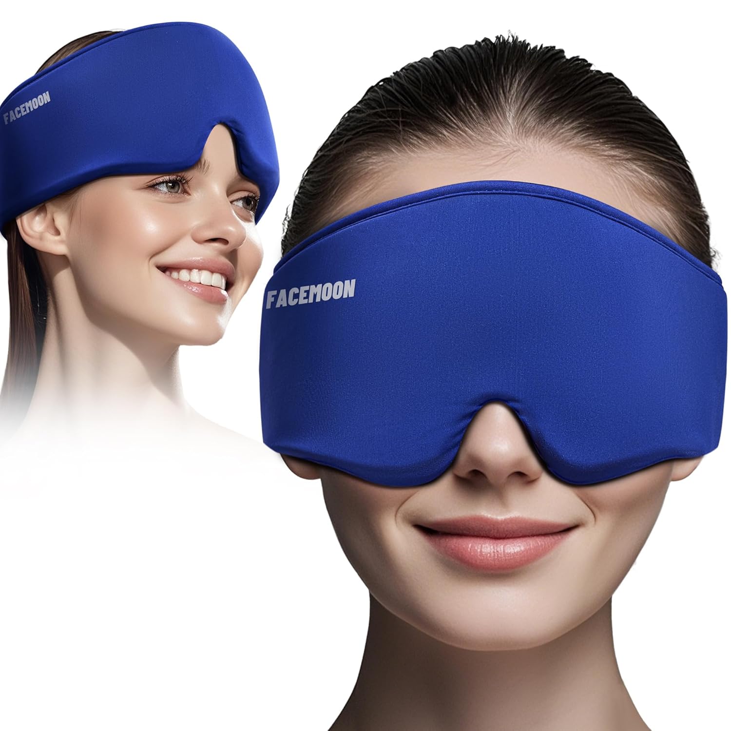 Cooling Gel Eye Mask Sleep: FSA/HSA Eligible - Puffy Eyes, Migraine Relief, Dark Circles, FACEMOON Reusable Sleep Mask for Ice Cold Compress, Long-Lasting Comfort for Eyes, Face, Headache(Blue)