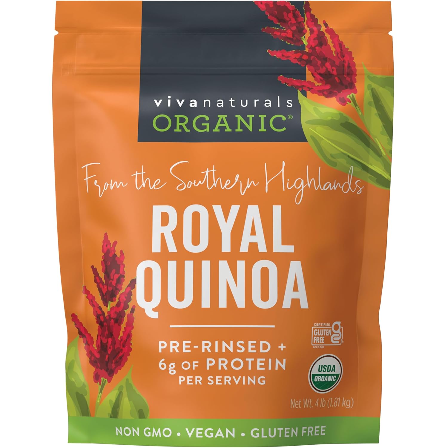 Viva Naturals Organic Quinoa, 4 lb - Plant Based Protein, Fiber and Iron - Pre-Washed Whole Grain Rice and Pasta Substitute for Quinoa Salad - USDA Organic, Gluten Free, Vegan, Non-GMO and Kosher