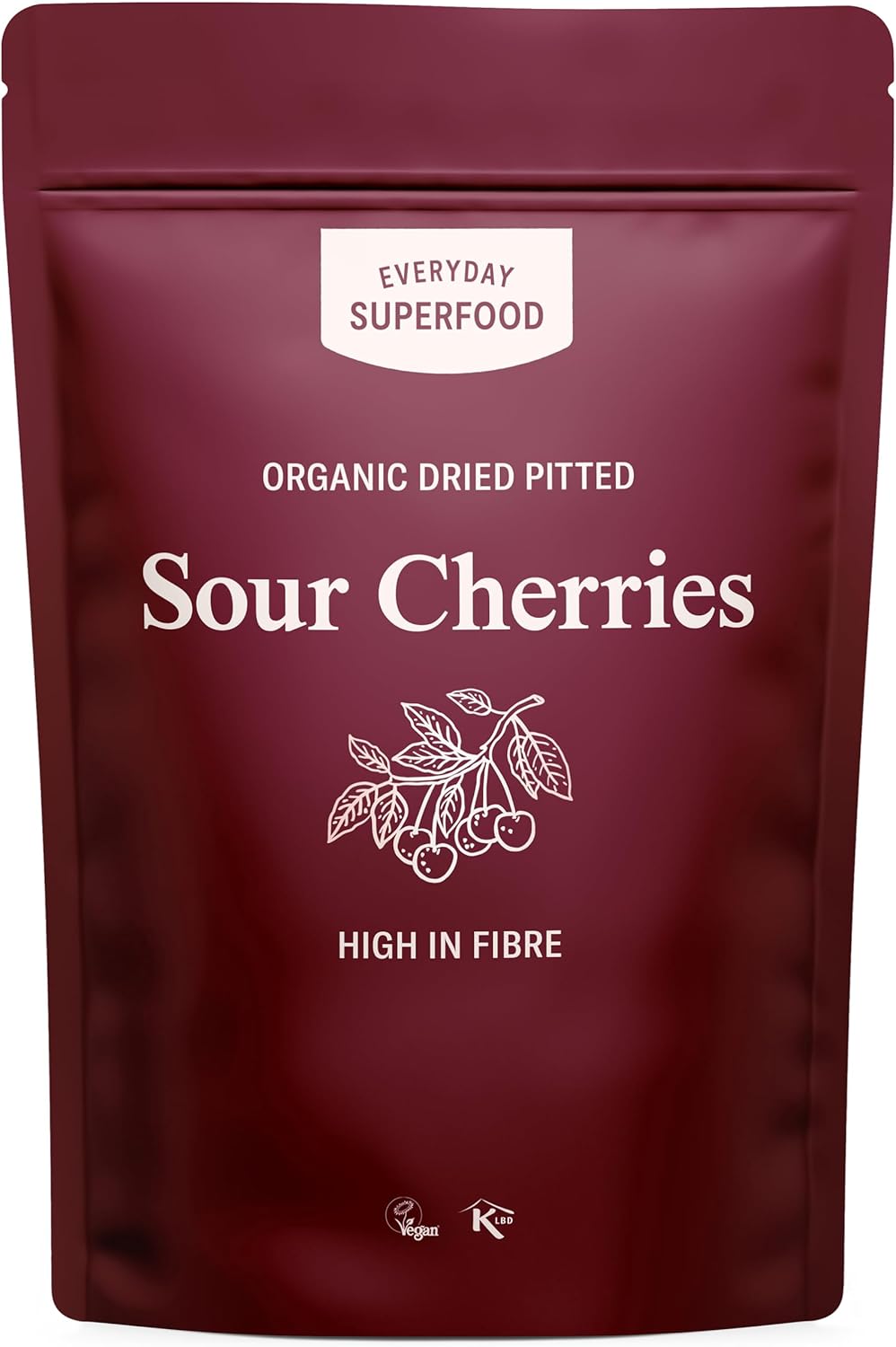 Everyday Superfood Organic Dried Sour Cherries 190g, Pitted, Unsweetened Tart Cherry