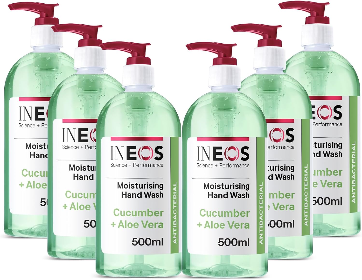 INEOS - Liquid Hand Soap - Cleansing - Handwash with Cucumber & Aloe Vera - 6 Bottles x 500ml, Packaging May Vary