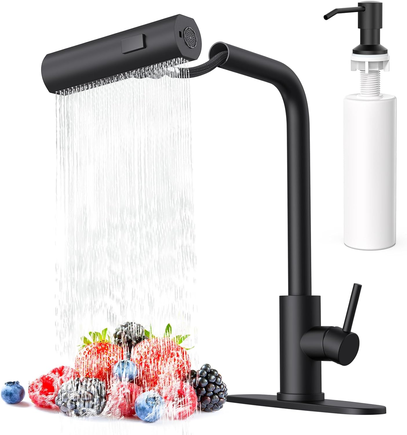 Matte Black Kitchen Faucets with Pull Down Sprayer & Soap Dispenser
