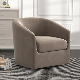 Accent Swivel Chair,Modern Fabric Arm Chair Sofas,Upholstered Barrel Curved Chair with Meatl Base & Handrail for Living Room, Bedroom, Guest Room,Khaki
