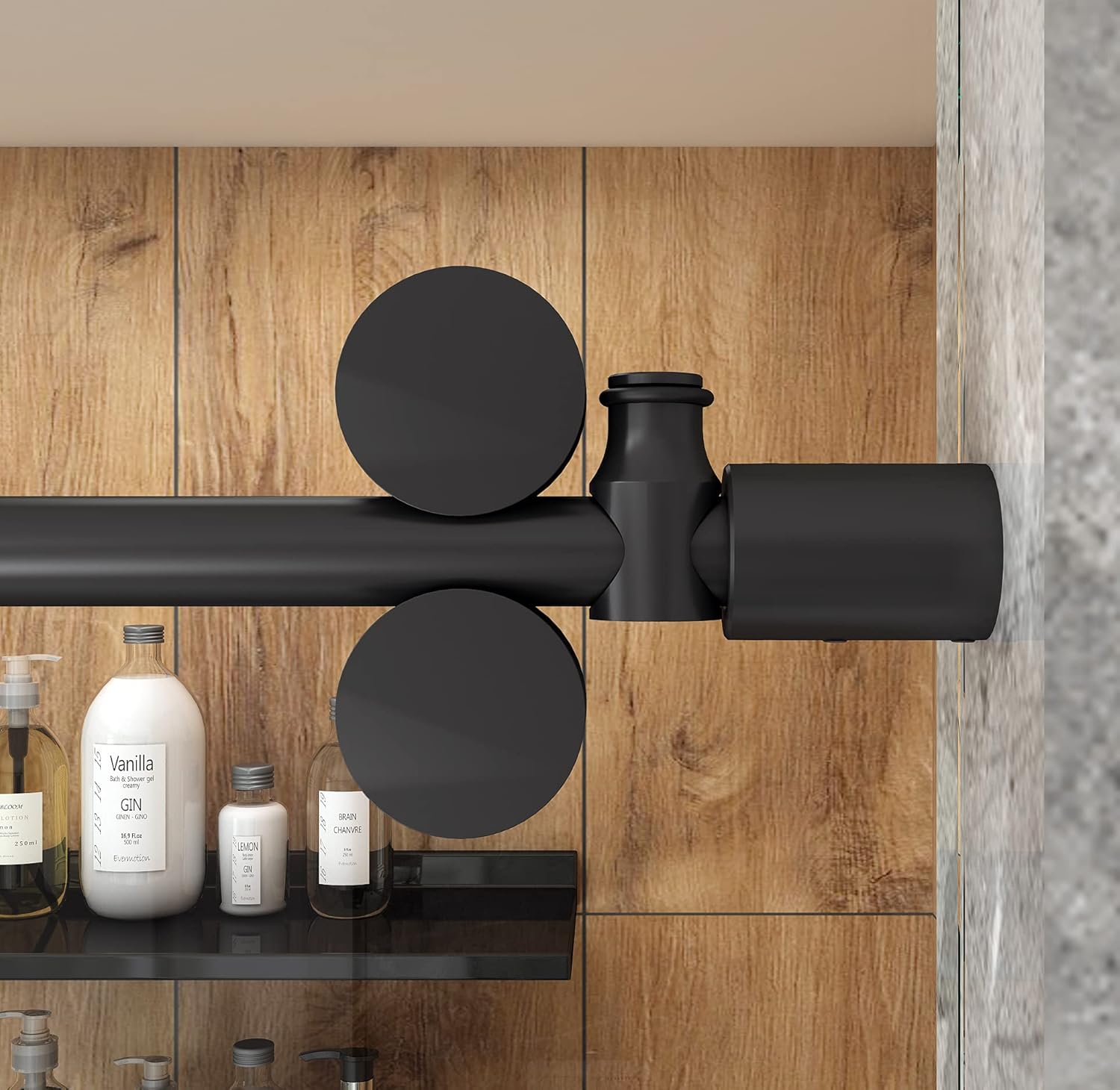 DIYHD 5FT Frameless Black Sliding Glass Shower Door Running Track Barn Shower Door Rolling Hardware