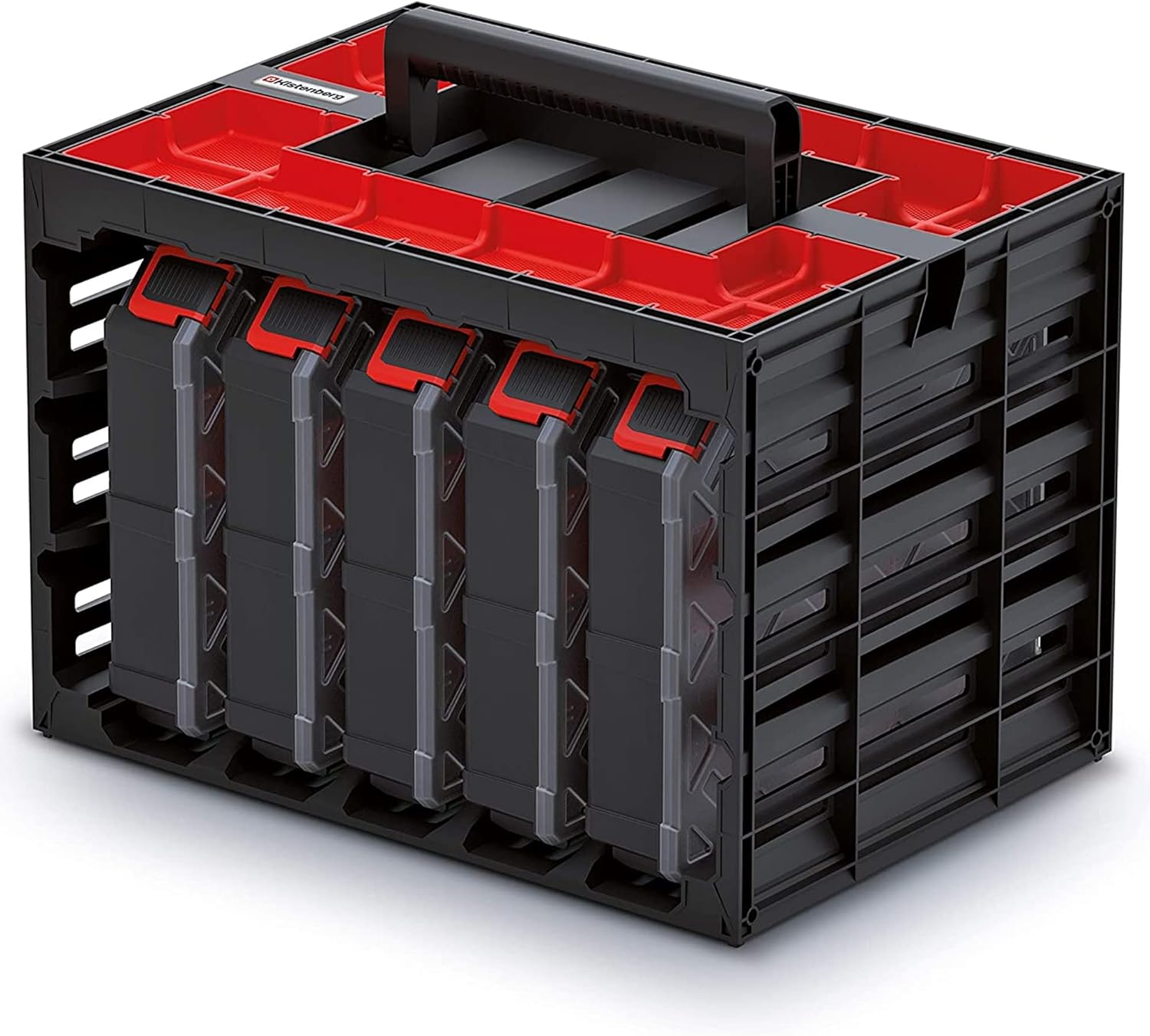 Tool Box with 5 Assortment Boxes, Small Parts Magazine with dividers, Ergonomic Handle, Robust Body 415 x 290 x 295 mm (with dividers).