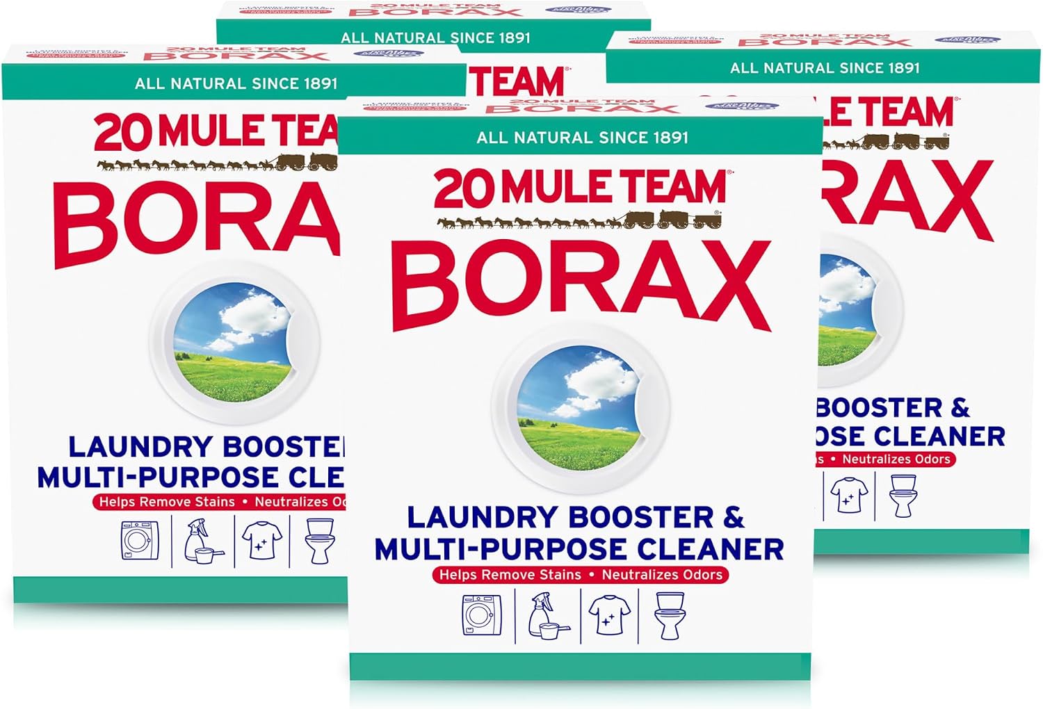 20 MULE TEAM Borax Powder, 65 Ounce, 4 Count, All Natural Laundry Booster & Multi-Purpose Household Cleaner for Kitchen and Bathroom, Stain & Odor Fighter, Helps Deodorize & Freshen