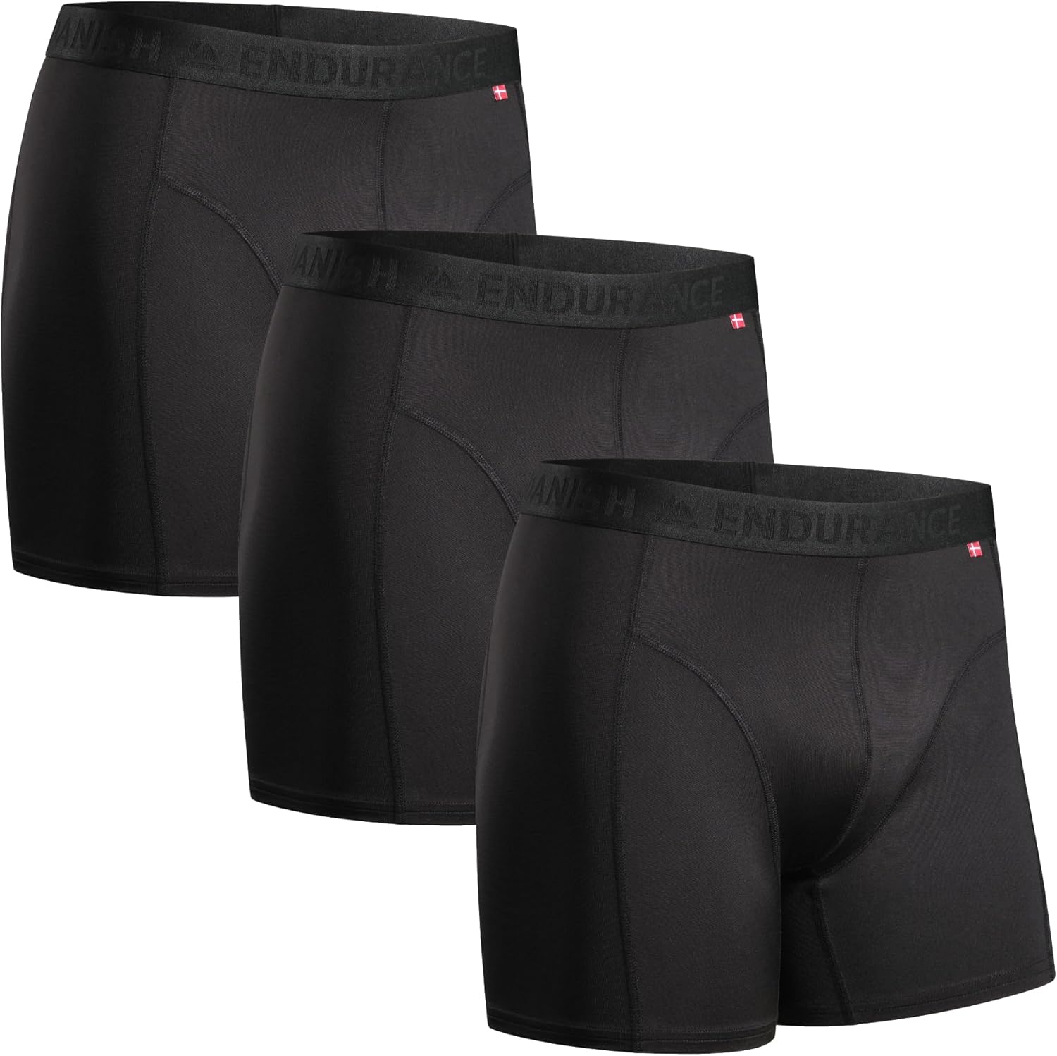DANISH ENDURANCE Mens Boxers, Anti Chafing Underwear, Long Leg or Regular, Sports Underwear Men, Moisture Wicking, Breathable Running Boxers, 3 Pack