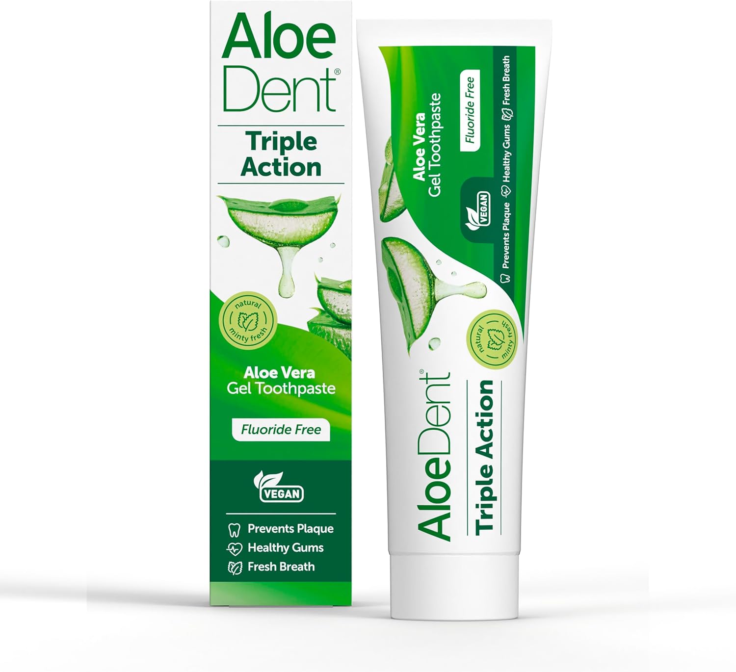 Aloe Dent Triple Action Aloe Vera Toothpaste Fluoride Free , Natural Action, Vegetarian , Cruelty Free , SLS Free, CoQ10, Healthy Gums , 100 ml