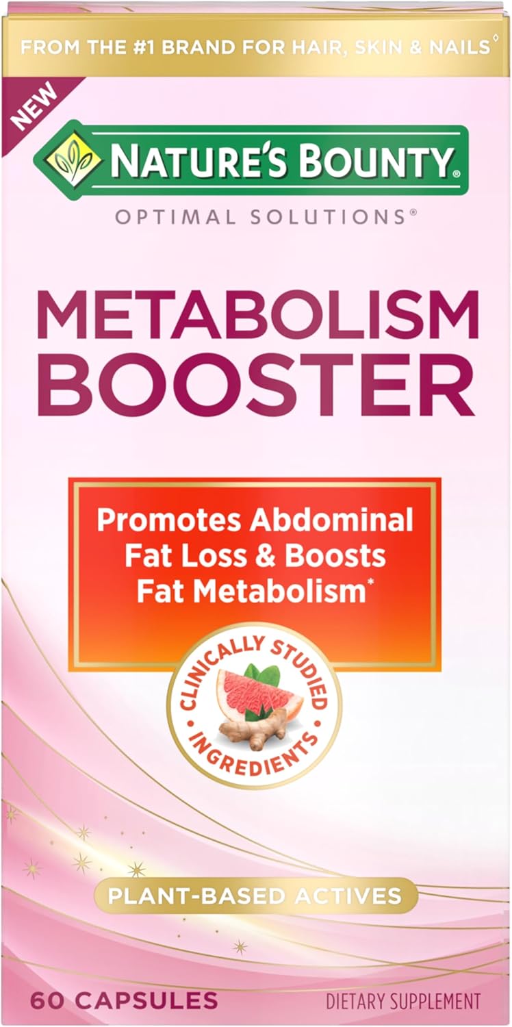 Nature's Bounty Optimal Solutions Metabolism Booster Supplement, Boosts Fat Metabolism, Promotes Abdominal Fat Loss, With Citrus Extracts and Black Ginger, 60 Capsules