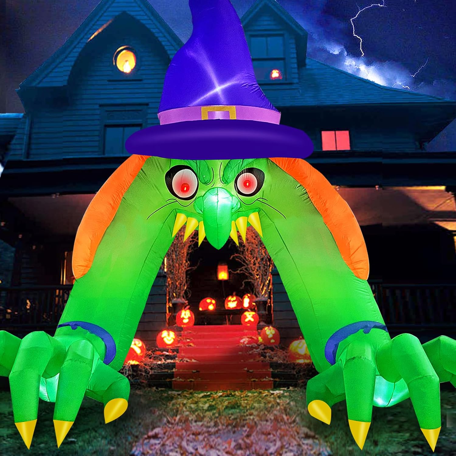 MICOCAH Halloween Inflatables 12FT Green Witch Archway Outdoor Decorations with Glowing Red Eyes, Build-in LEDs & Tethers Stakes Halloween Blow Ups Arch for Yard, Indoor, Party, Garden, Lawn Decor