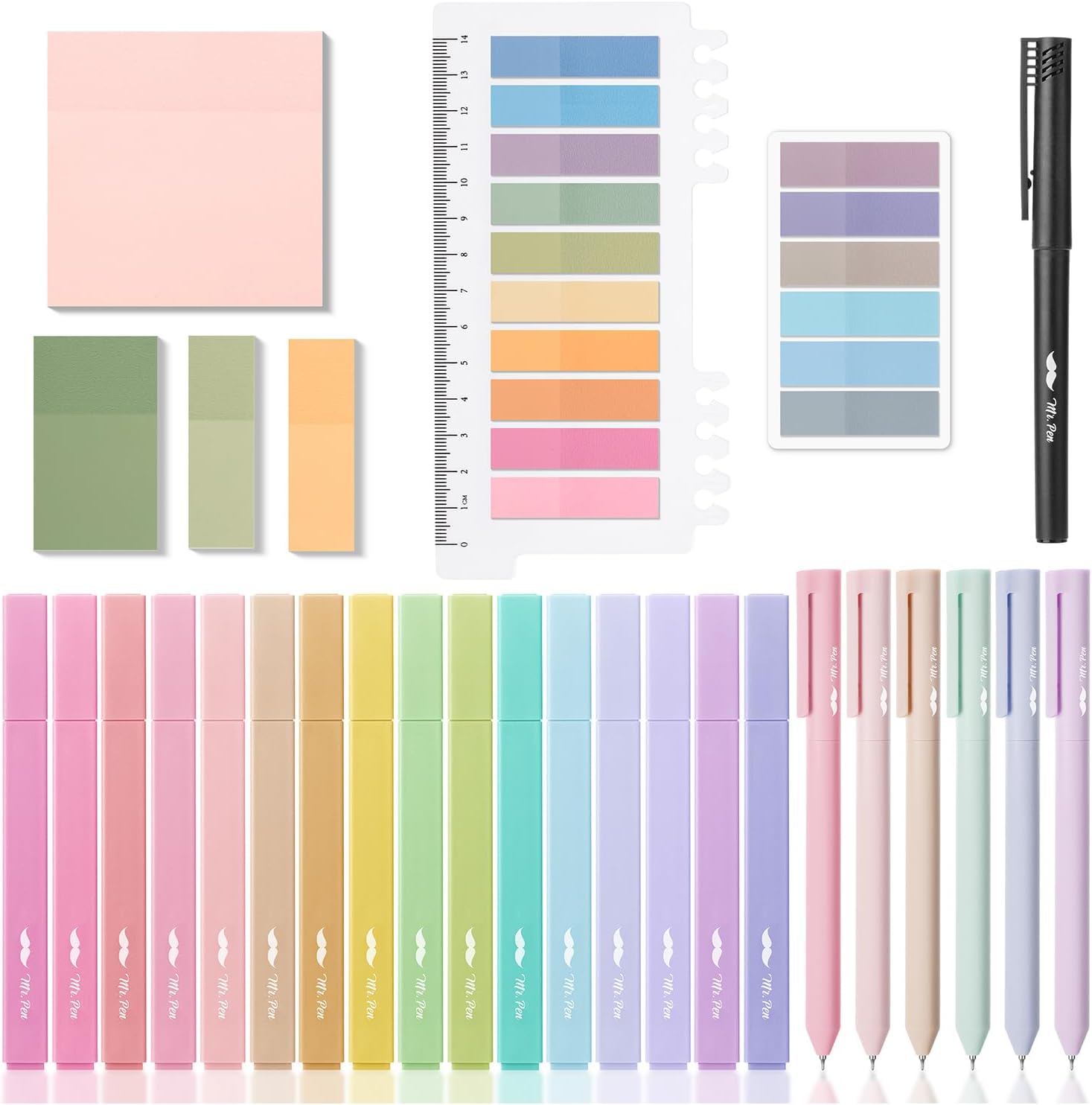 Mr. Pen - Aesthetic Book Annotation Kit with Highlighters and Gel Pens, Transparent Sticky Notes and Tabs, No Bleed Highlighters for Bible Pages