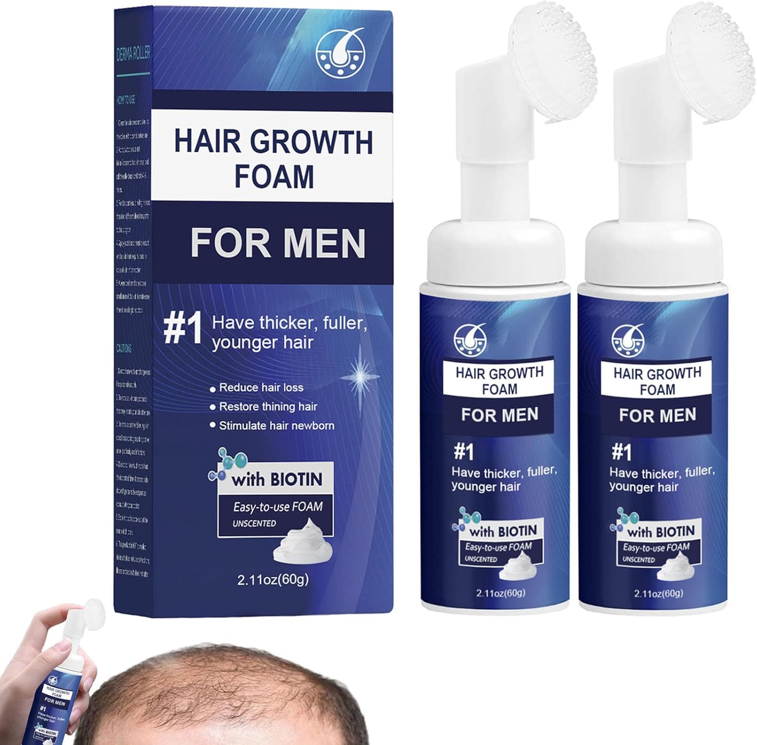 Hair Growth Foam for Men, Renewhair-X Hair Growth Serum Foam, Hair Regrowth Foam, Anti-Hair Loss Foam, Hair Treatment, For All Hair Types (2pcs)