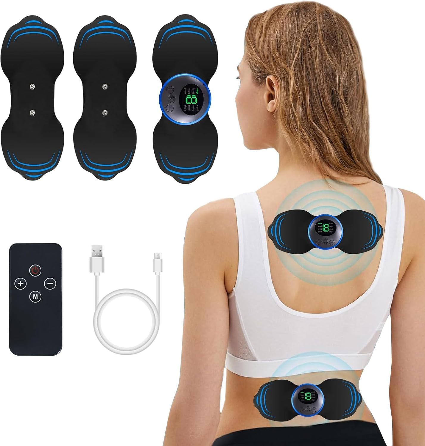 YUCEN Wirelss TENS Machine for Pain Relief,Nerve Muscle Stimulator for Pain Management with 8 Modes,19 Levels,3 Pads,Rechargeable TENS Unit for Back,Neck,Shoulder,Knee,Body Muscle Pain Relief