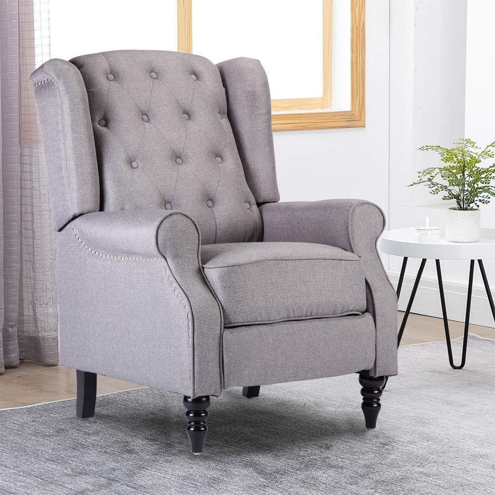 Velvet Recliner Armchair Adjustable Wing Back Recliner Chair Occasional Back Button Nailhead Armchair Padded Large Chair Sofa Chair for Lounge Living Room Bedroom Cinema Gaming