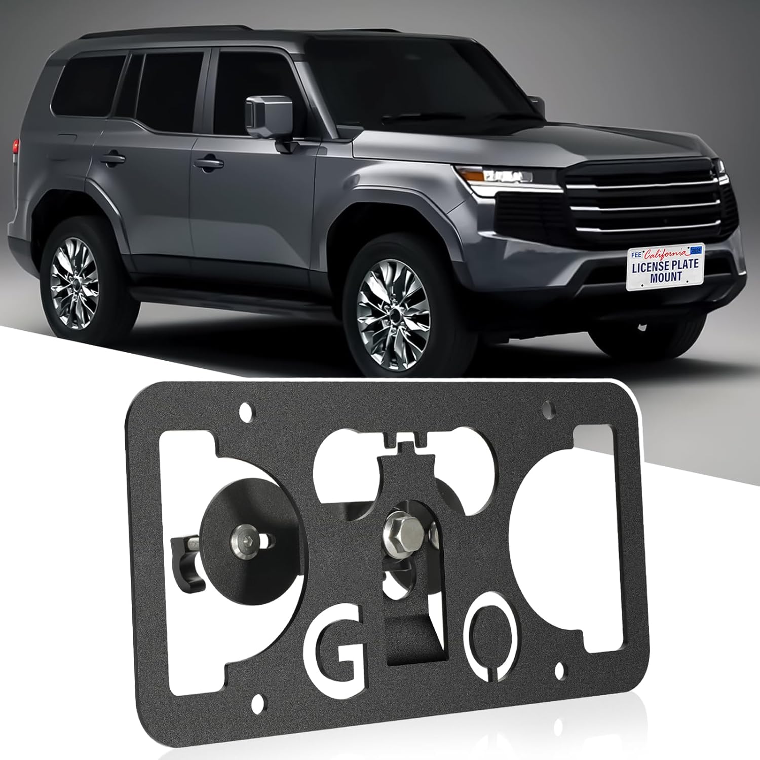 No Drill Front Bumper License Plate Mount Compatible with Toyota Land Cruiser 2024-2025 Front Grille License Plate Mounting Bracket Holder Anti-Theft Car License Plate Frames Accessories Kit