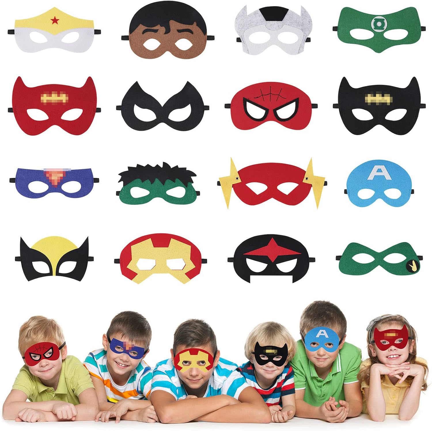 URAQT Superhero Mask, 16 Pieces Masks for Children Dress Up for Cosplay, Suitable for Birthday Parties, Halloween