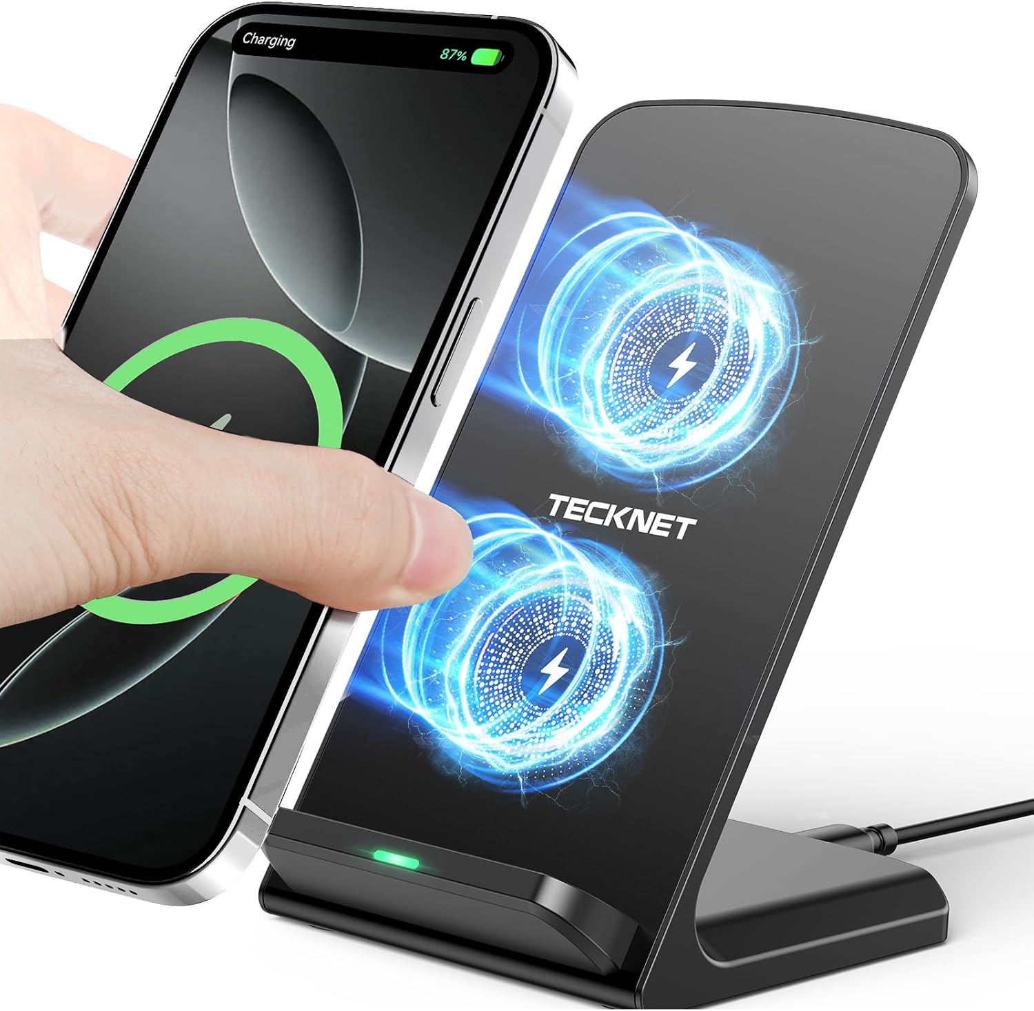 TECKNET Wireless Charger, 15W Fast Wireless Charging Stand Qi Certified, Dual Charging Modes Compatible with iPhone 16 15 14 13 12 11 Pro Max, Galaxy S23 S22 S21 S20 S10,other Qi-Enabled Phones