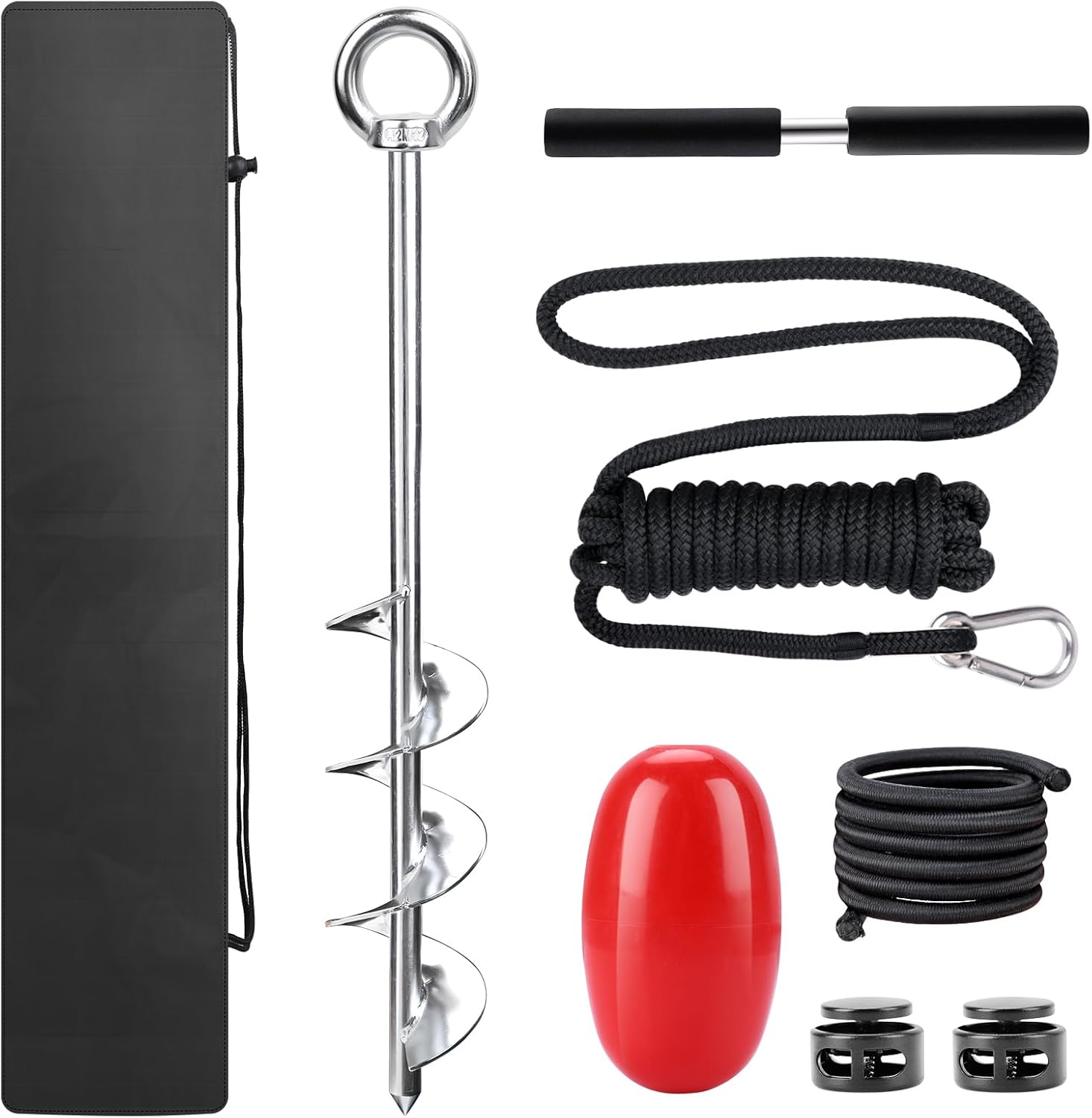 Abimars 17" Sand Anchor Kit, 304 Stainless Steel Triple Spiral Auger Boat Anchor for Beach and Sandbar, Ideal for Watercraft Up to 25'