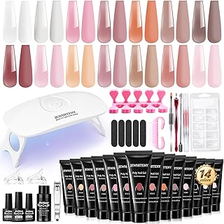 JEWHITENY Poly Extension Gel Nail Kit 14 PCS Poly Gel With Mini Nail Lamp Poly Nail Gel Kit with Slip Solution Basic Poly Gel Nail Art Tools Nail Art Design Beginner Kit