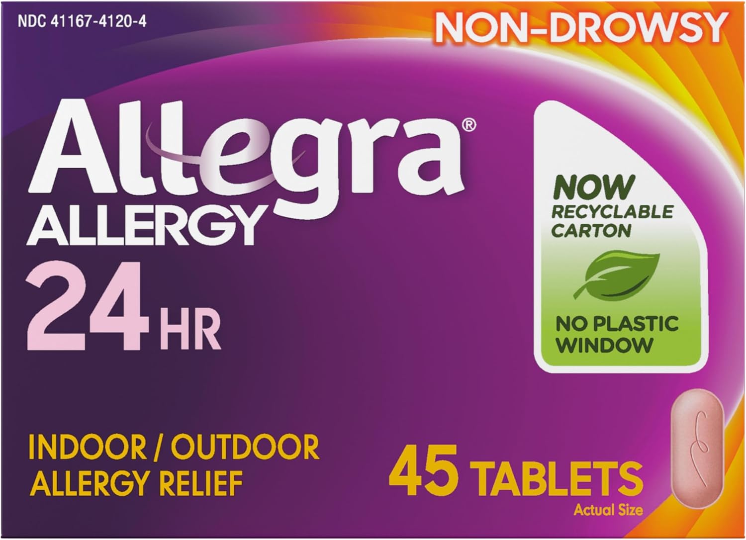 Allegra Adult 24HR Non-Drowsy Antihistamine, 45 Tablets, Fast-Acting Allergy Symptom Relief, 180 mg
