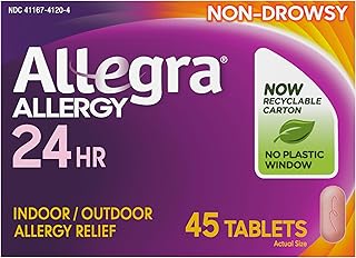 Allegra Adult 24HR Non-Drowsy Antihistamine, 45 Tablets, Fast-Acting Allergy Symptom Relief, 180 mg