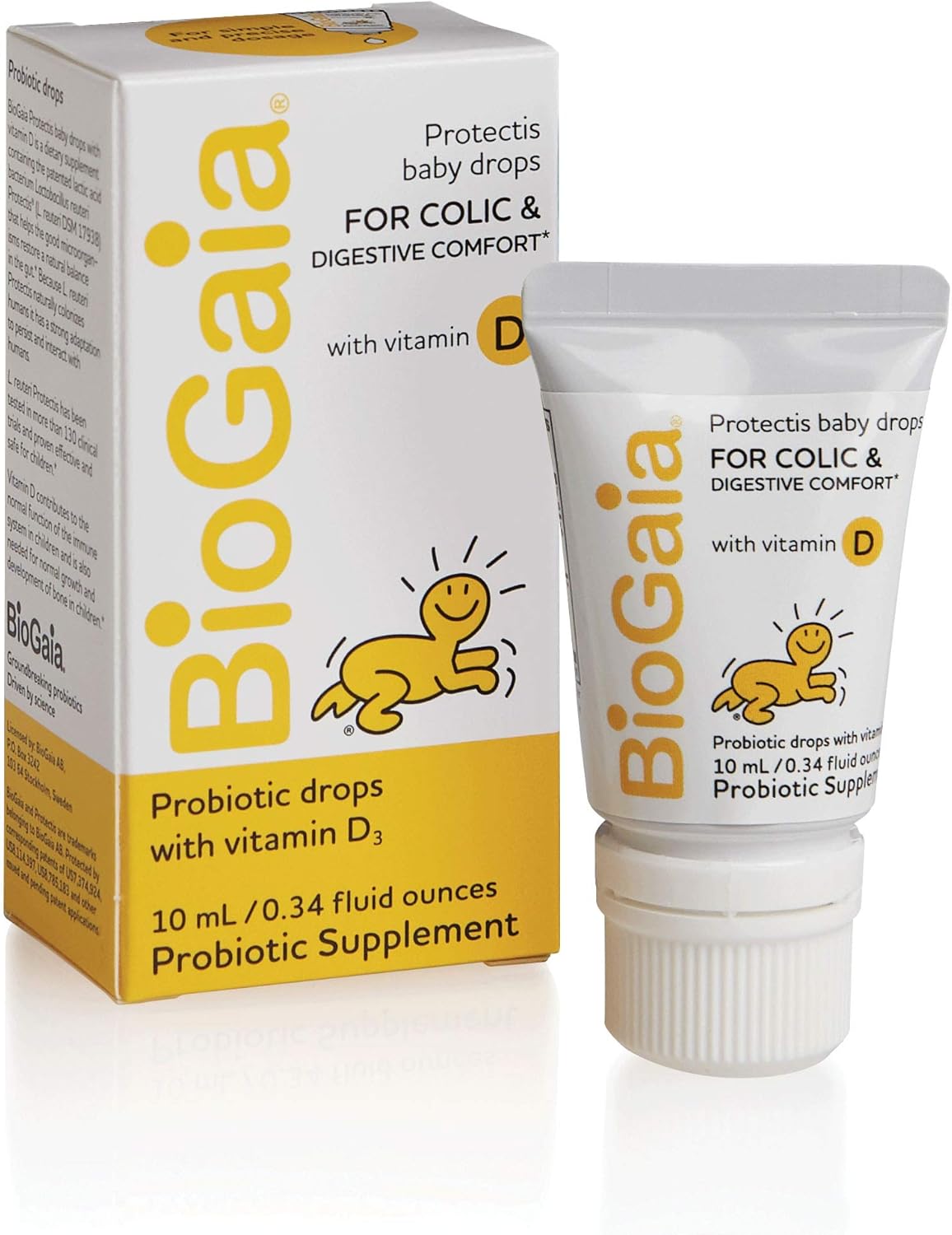 BioGaia Protectis Baby Probiotic Drops | Colic & Gas Relief + Vitamin D | Safe for Newborns | Ease Crying, Fussing, Colic, Gas, Spit-ups & Constipation | No Dairy, Soy & Gluten | 50 Day Supply | 10mL