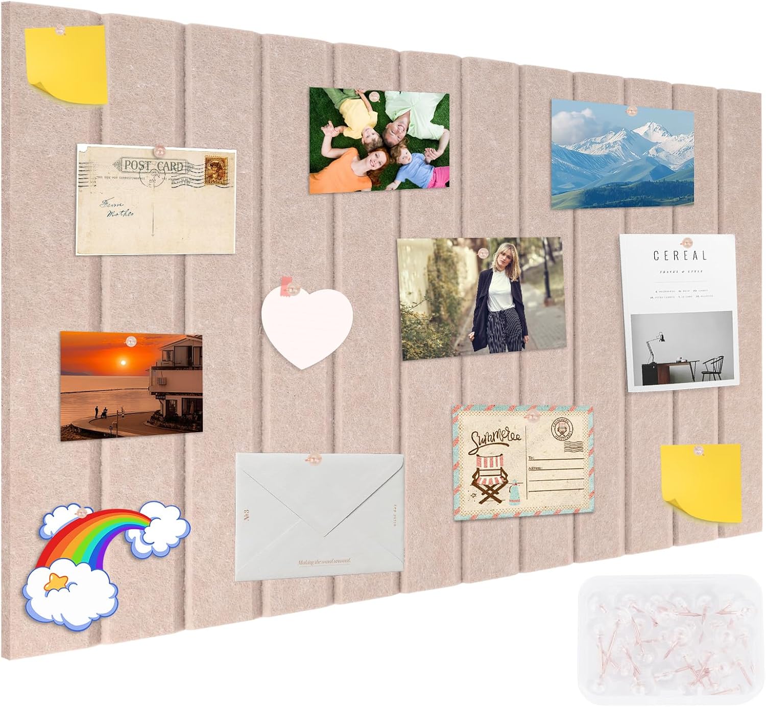 60x40cm Felt Pin Board with 30 PCS Pins, Self Adhesive Pin Board 0.9cm Thick Notice Pin Board Decorative Felt Bulletin Board for Home Office School (Grey)