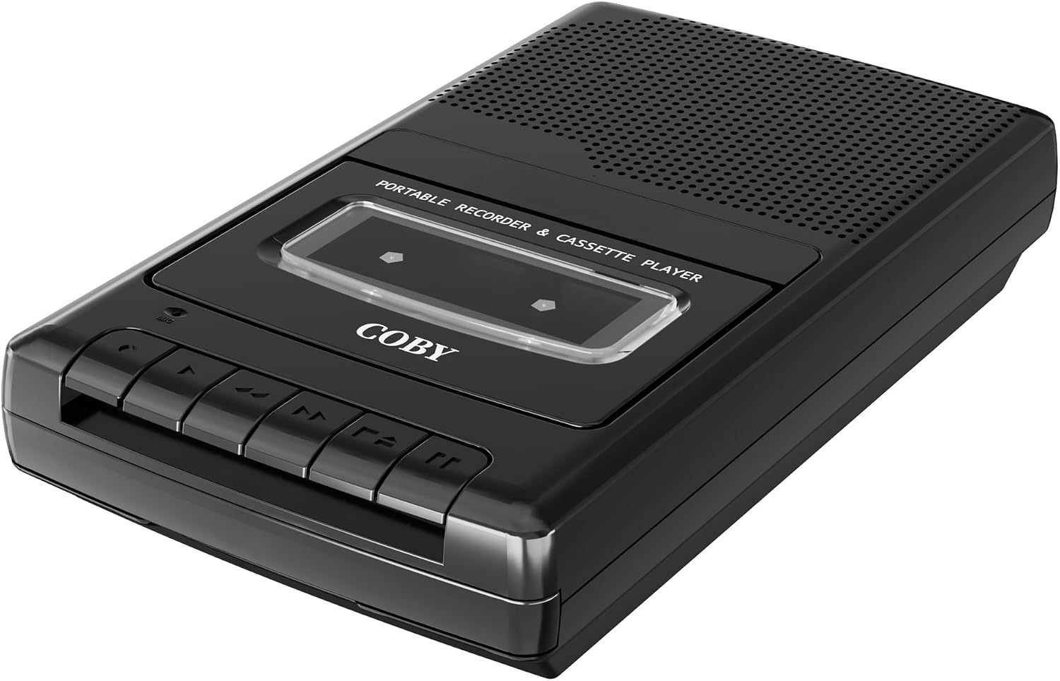 Coby Cassette Tape Player and Recorder, Built in Mic, Battery or AC, Black