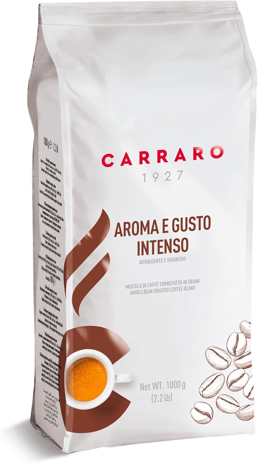 CARRARO 1927 Aroma e Gusto Intenso, 100% Robusta Dark Roast Whole Coffee Beans 1kg - Strong Coffee - Intensity 10/10, Rich Crema, Premium Beans from Vietnam & Uganda, Made in Italy