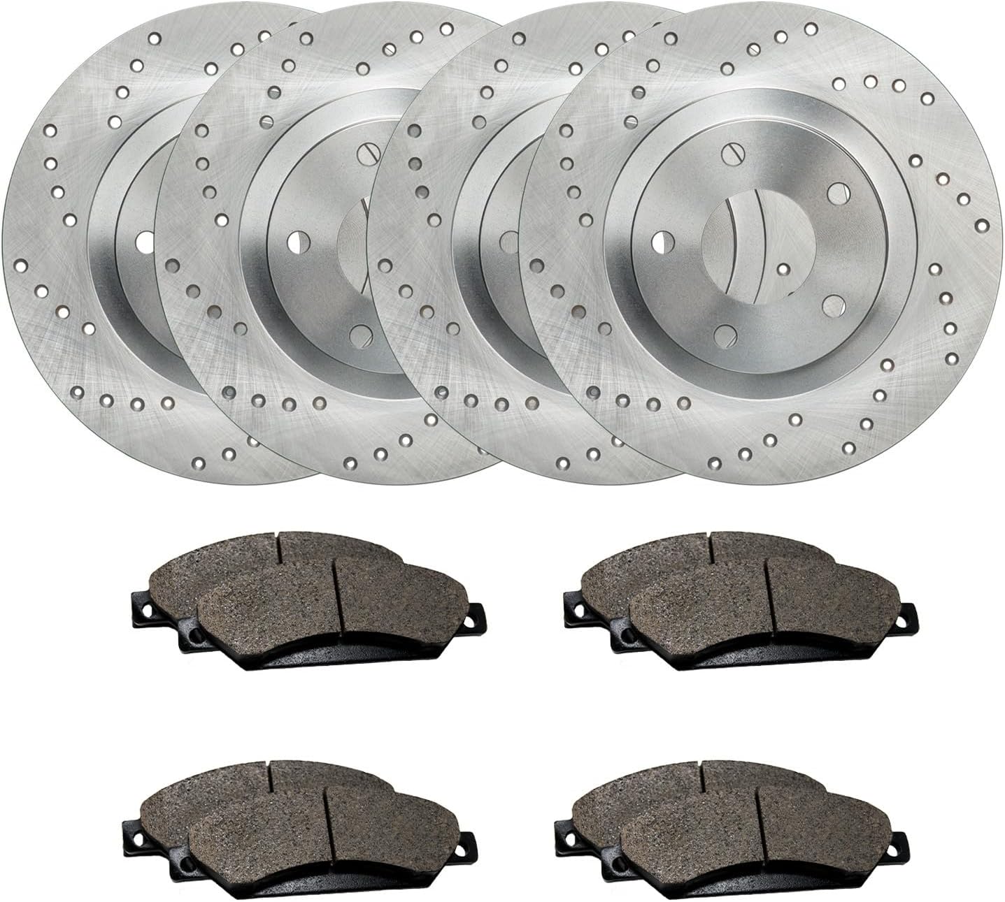 Max Advanced Brakes – MaxOne XD Series Front & Rear Brake Pads and Rotors Kit | Cross-Drilled Performance Rotors | Complete Set with Low-Dust, Quiet-Stop Ceramic Pads, TA045423
