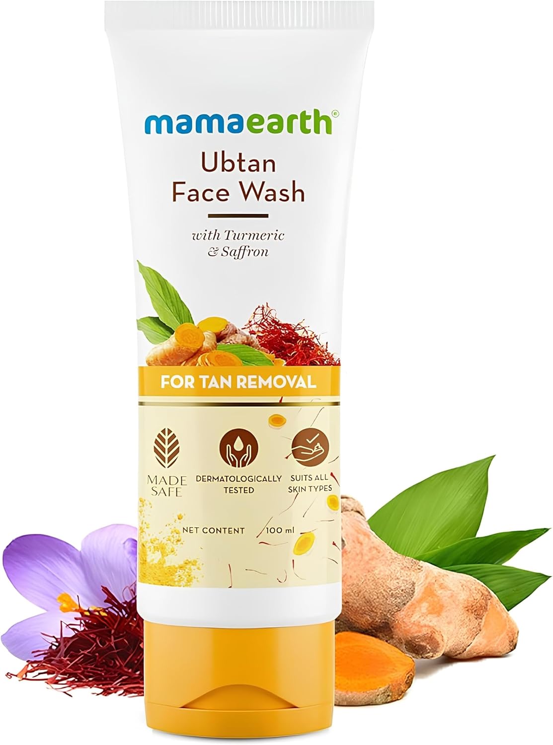 Mamaearth Ubtan Natural Face Wash for Dry Skin with Turmeric & Saffron for Tan removal and Skin brightning 100 ml - SLS & Paraben Free