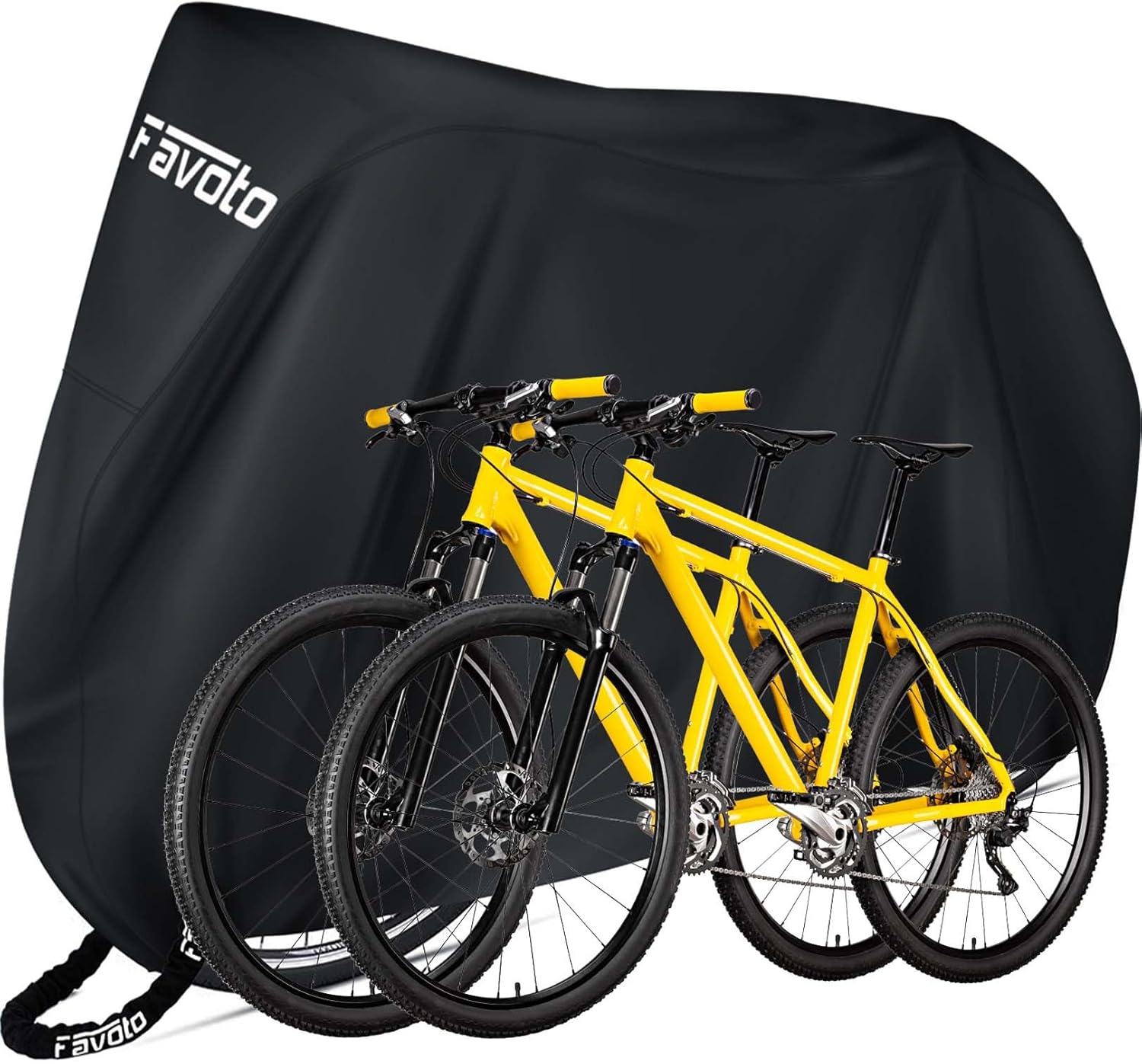 Favoto Bike Cover for 2 Bikes Waterproof 210T Bicycle Cover Outside Storage UV Protection Windproof Dustproof with Lock Hole for Mountain Bike Road Bike 78.7 x 27.5 x 44 inch