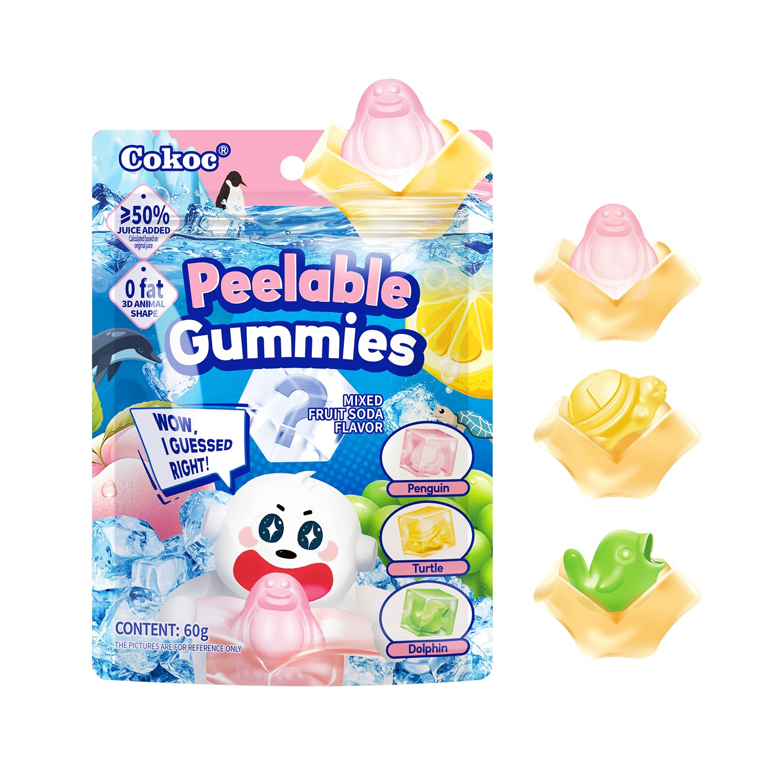 COKOC Peelable Mystery Cube Gummies – 3D Peeling Gummy Candy Individual Packaging 2.14oz Bag Fruit Soda Gummies(Pack of 3)