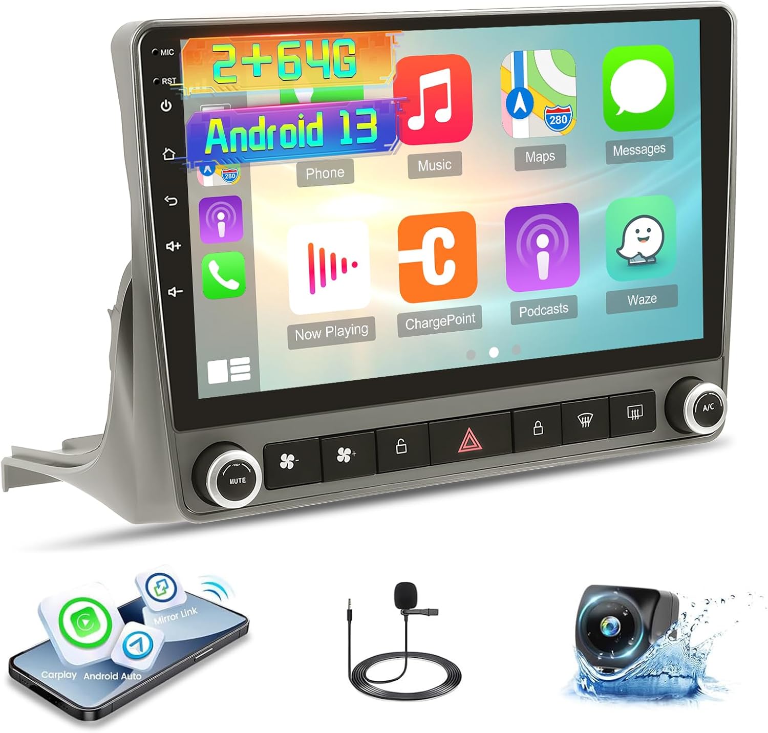 EKAT [2G+64G] Car Radio for Chevrolet Camaro 2008-2015, Android Chevy Camaro Stereo with 9 Inch Touch Screen, Carplay/Android Car/1080P/Bluetooth/WiFi + AHD Rear View Camera