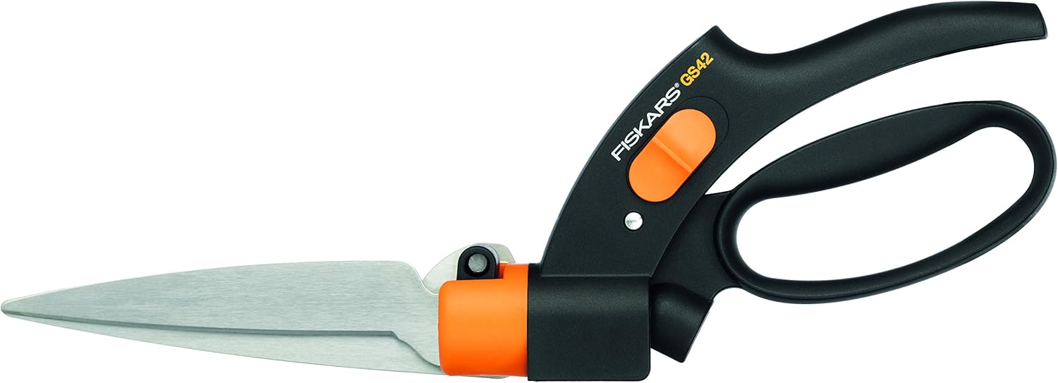 Fiskars Servo-System Grass Shears GS42, Anti-jam Servo-System mechanism, Length: 34.4 cm, Steel blades/Plastic handles, Black/Orange, GS42, 1000589