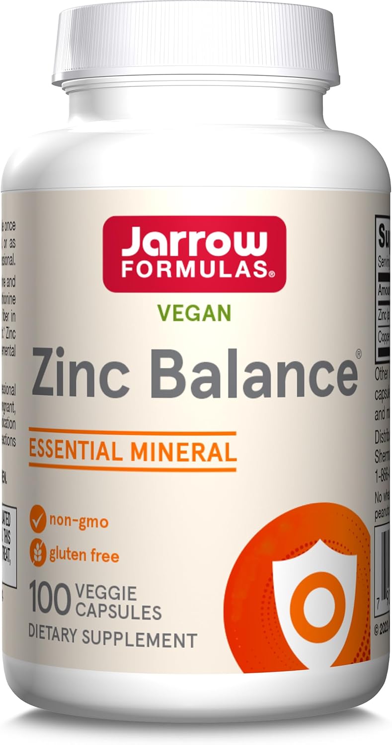 Jarrow Formulas Zinc Balance, Zinc 15mg and Copper 1mg, 100 Vegan Capsules, Gluten Free, Vegetarian, Soy Free, GMO Free, Minerals Supplement