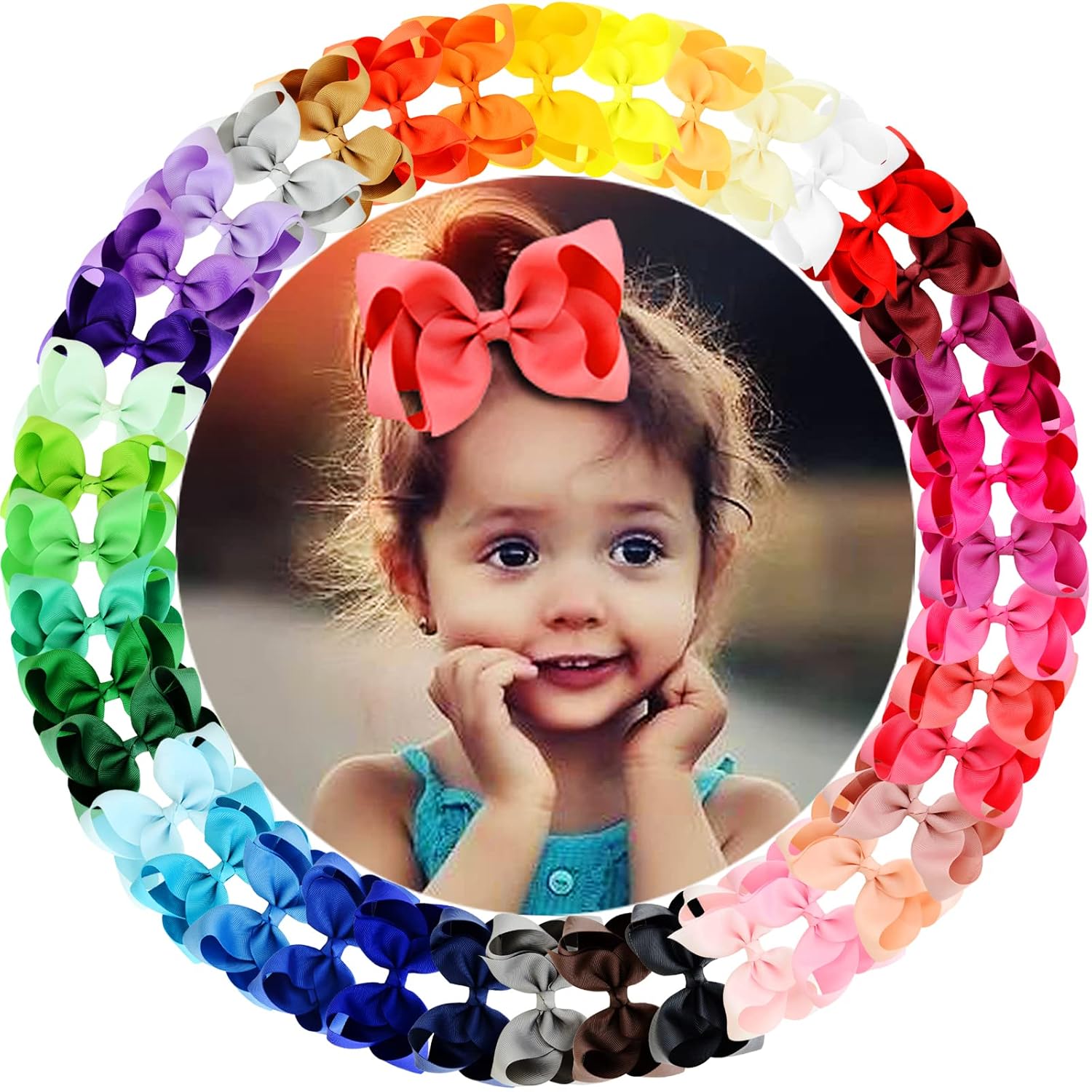 WillingTee 40colors 4.5" Hair Bows for Girls Grosgrain Ribbon Big Hair Bows Alligator Clips Hair Accessories for Baby Girls Infants Toddlers Teens Kids Children 40 Colors