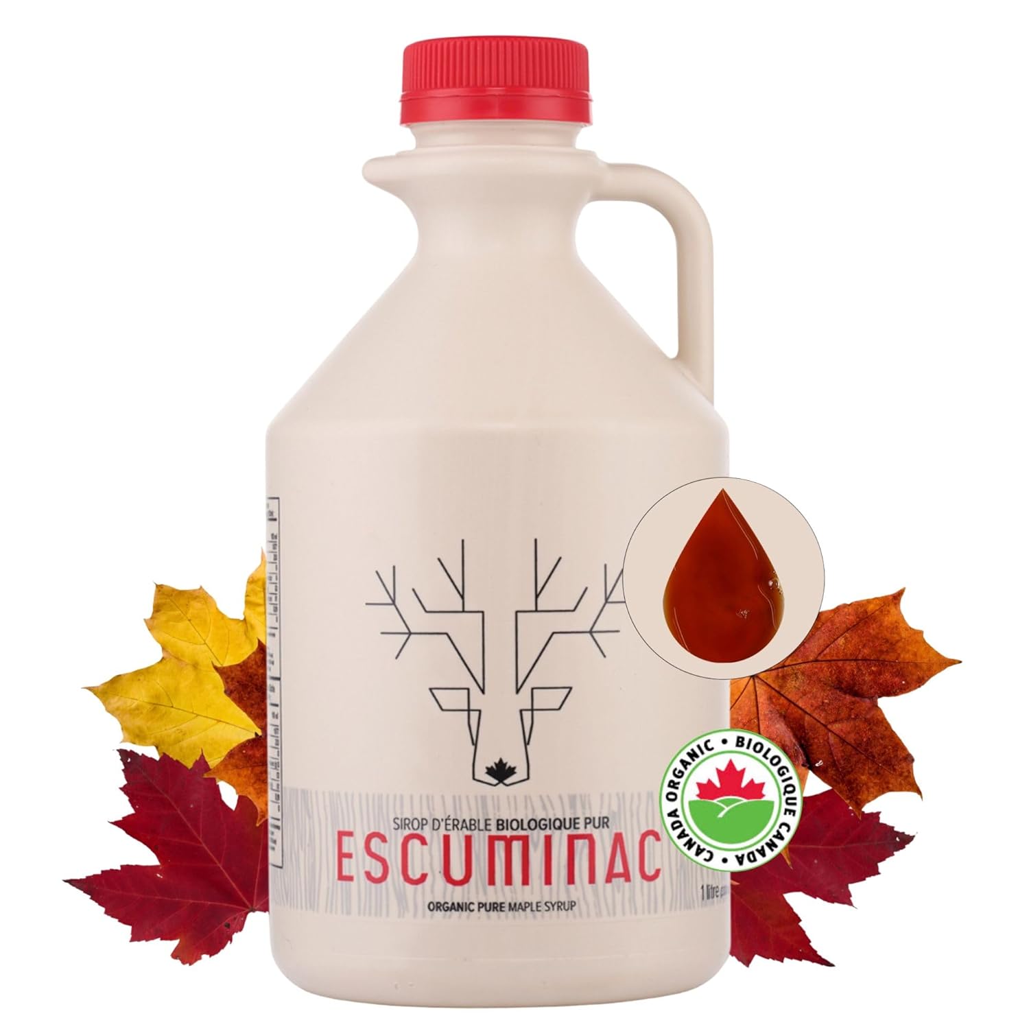 Escuminac Canadian Maple Syrup. 100% Pure & Organic. Late Harvest, Family Size 1L (33.8 fl oz) - Canada Grade A - Dark Robust Taste