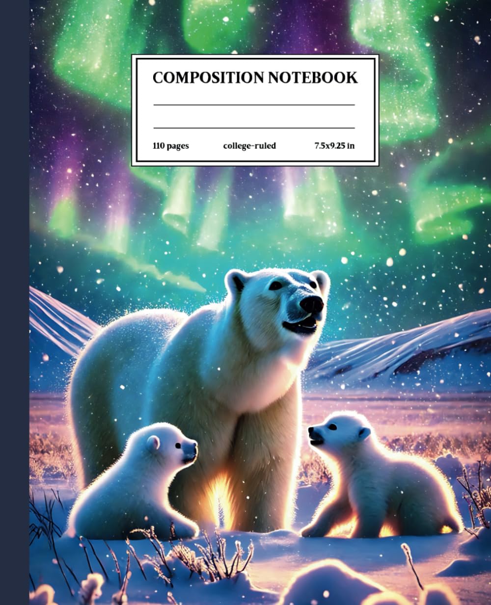 Composition Notebook College Ruled: Polar Bear Family Design: Playful Polar Bears Under the Northern Lights - Perfect for Notes and Creative Writing