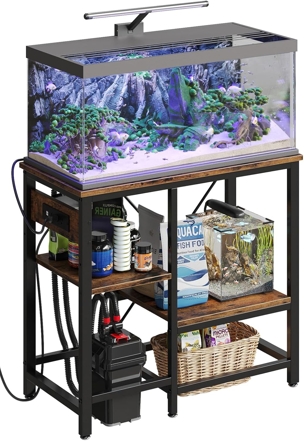 Bestier 20-29-37 Gallon Fish Tank Stand with Power Outlet, 30x13 Metal Aquarium Stand with Filter Storage, 6-Leg Reptile Tank Stand with 3-Tier Adjustable Storage Shelves, 400LBS Capacity