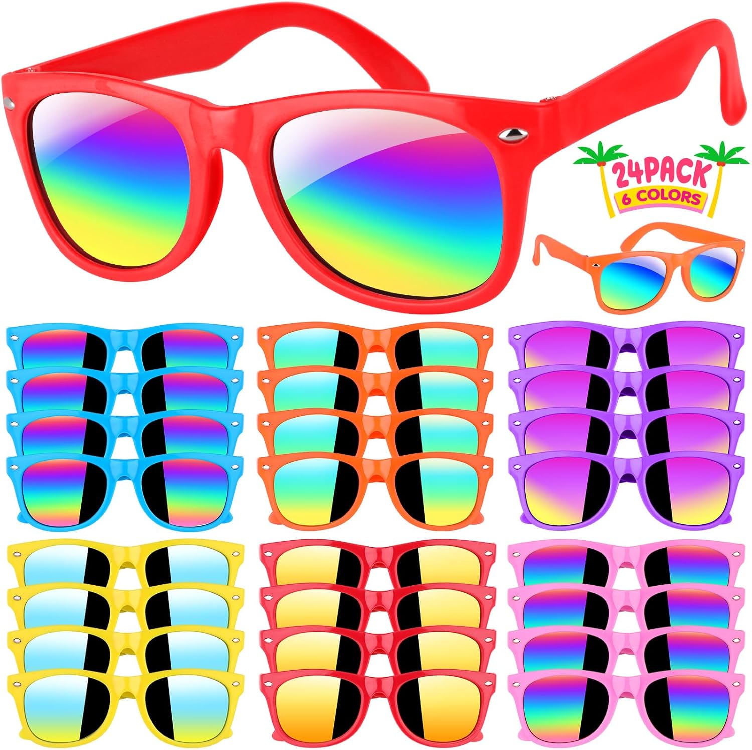 Joycover Kids Sunglasses Bulk, 24 Pack Neon Sunglasses for Kids Boys Girls Age 3-8, UV400 Protection, Party Favors
