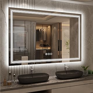 60x40 Inch Lighted Bathroom Mirror for Wall, LED Illuminated Vanity Mirror with Lights, Dimmable, Anti-Fog, ETL Listed (Backlit and Front Lighted)