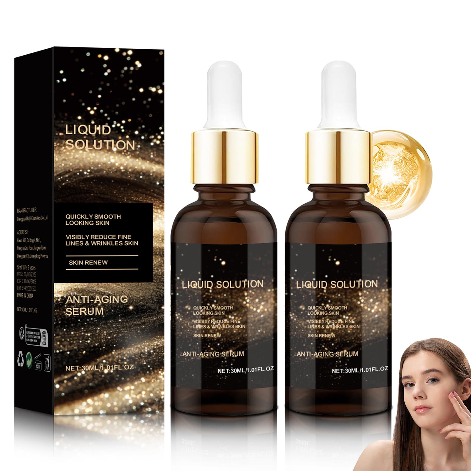 Face Serum,Liquid Solution Anti Aging Serum,Liquid Solution Serums for Wrinkles,Intensely Firms Skin,Smoothes Wrinkles and Dine Lines,Natural and Non-irritating