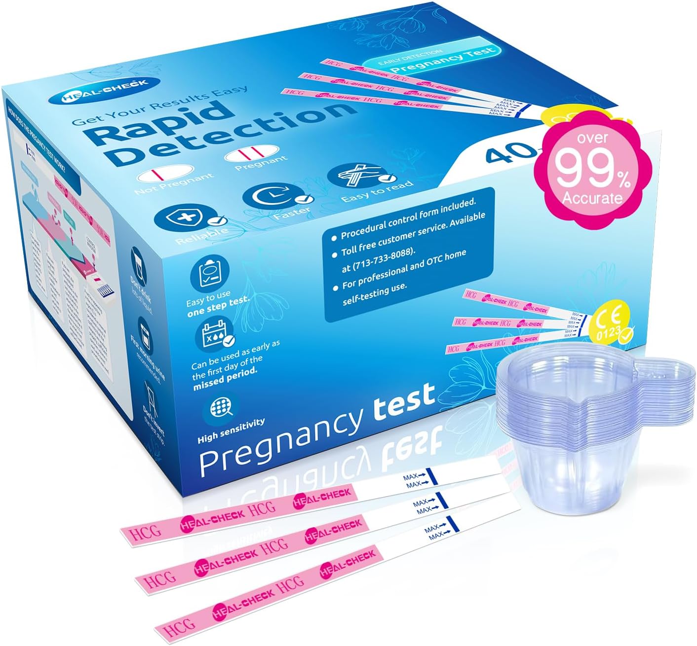 Pregnancy Test Strips Kit, 40-Count Individually Wrapped Pregnancy Test Strips for Early Detection at Home, Fertility Test with Urine Cup, Over 99% Accurate Result, 5mm HCG Test Strip, Wider, Sturdier