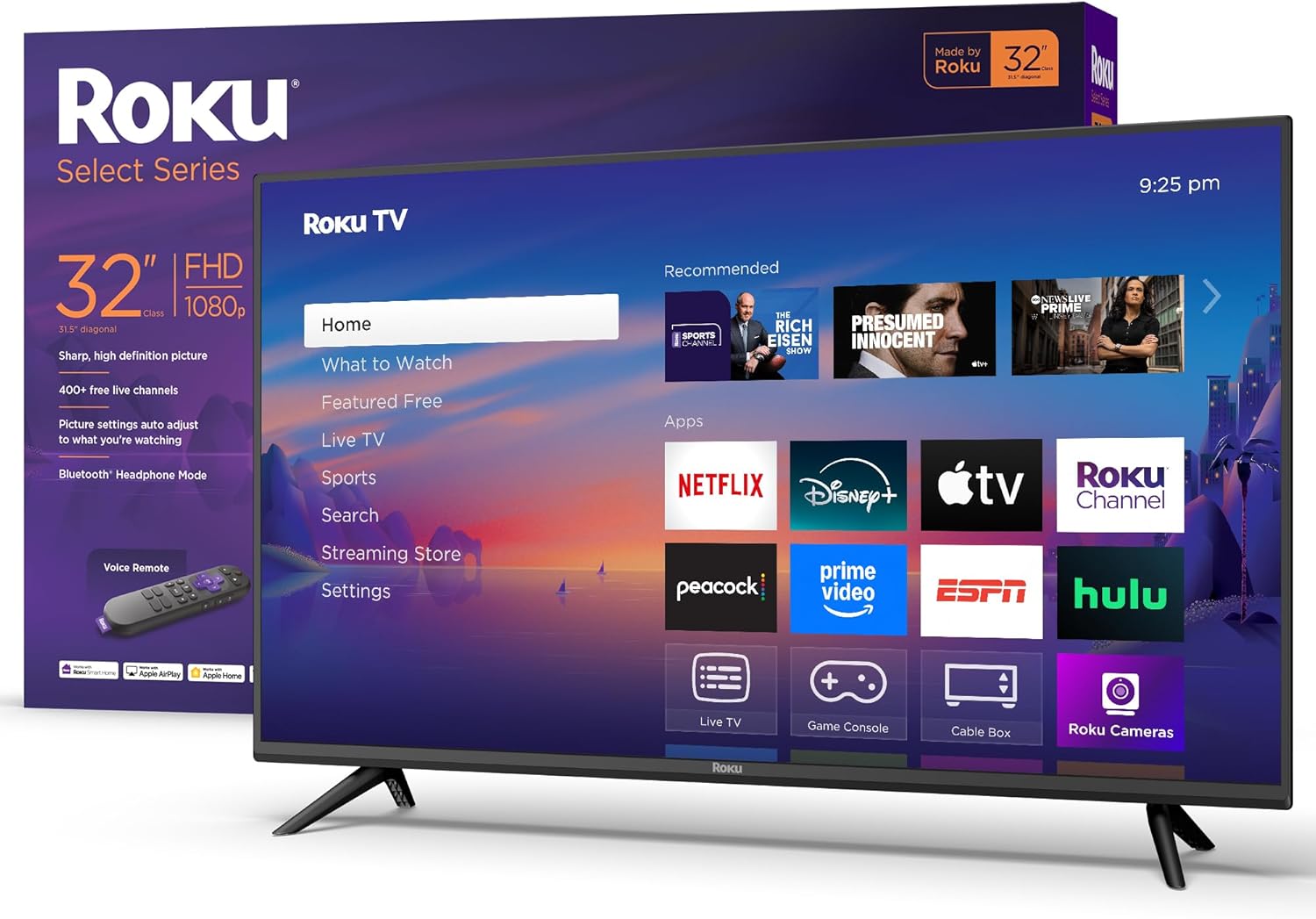 Roku Smart TV 2025 – 32-Inch Select Series, 1080p Full HD TV – Roku TV with Voice Remote – Flat Screen LED Television with Wi-Fi for Streaming Live Local News, Sports, Family Entertainment